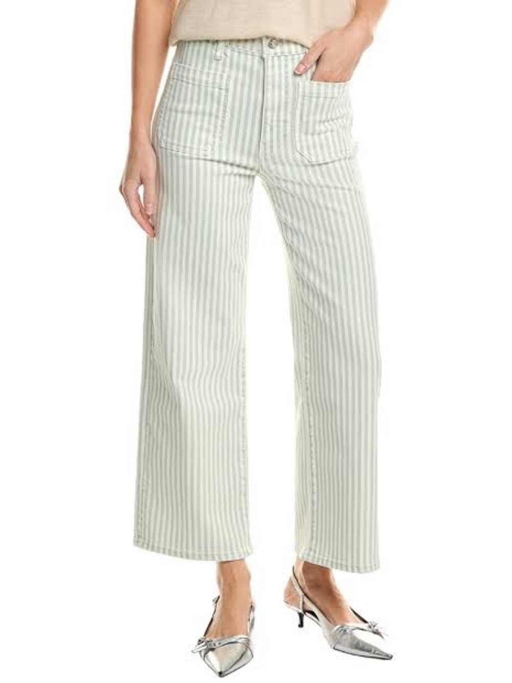 Striped Wide-Leg Jeans in Light Sage